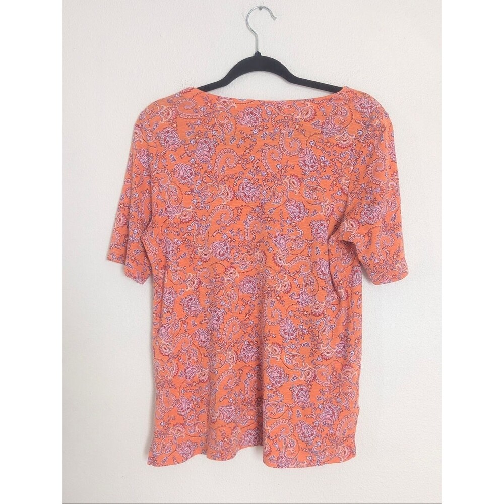 J.Jill Pima-Slub Scoop-Neck Side-Slit Tee Medium Petite Apricot Paisley - Picture 5 of 9